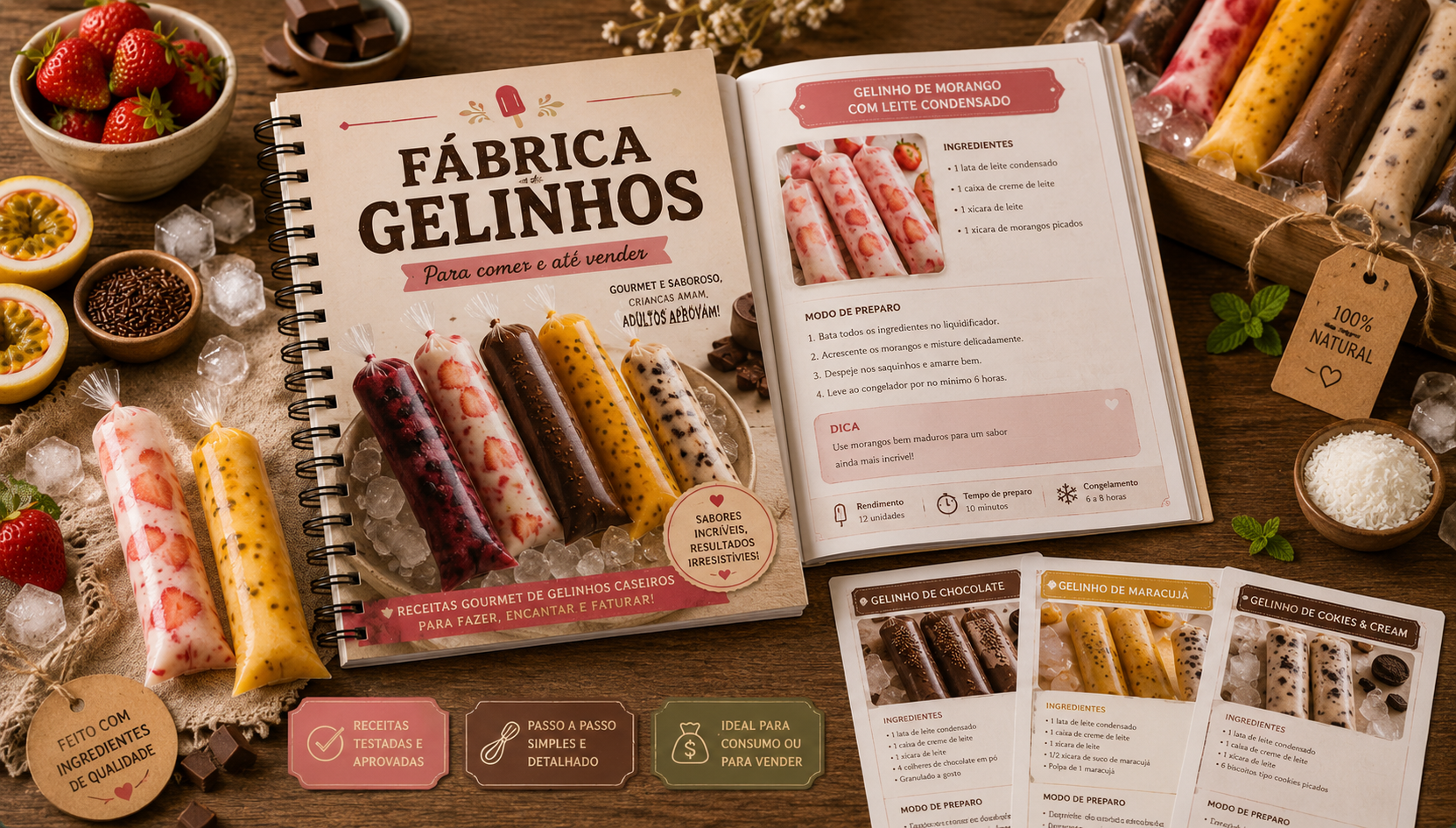 Catálogo Fábrica de Geladinhos aberto com diferentes sabores