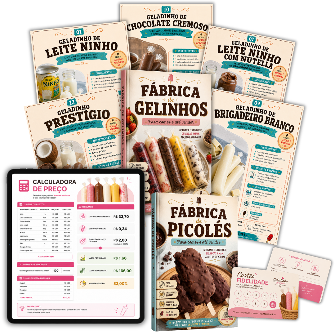 Catálogo completo com calculadora, cartão fidelidade e catálogo de picolés